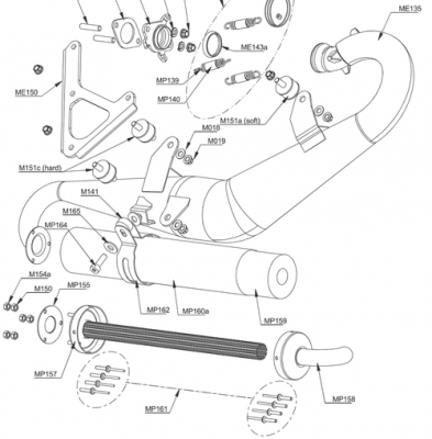 Exhaust manifold with springs, safety cable and gasket   (M135a)
