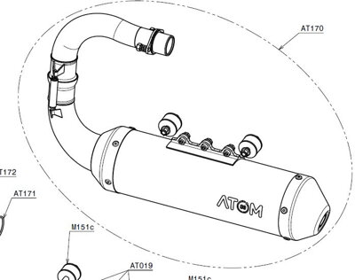 Complete chromed muffler, assembled with silencer and plate   (AT170)