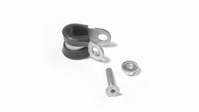 Pipe retaining clip 08/12 mm, Bolt 4 x 20 mm Tsei and Nut with flange M4 