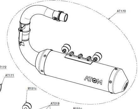Complete exhaust chromed, assembled with Silencer, Plate and Antivibration mounts
