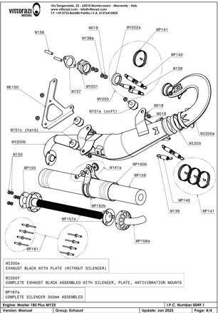 Complete Exhaust black, assembled with Silencer, Plate and Antivibration mounts MY25 (MI200f)