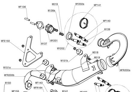 Exhaust chromed Factory-R, with Plate, (without silencer)  (MFR200)